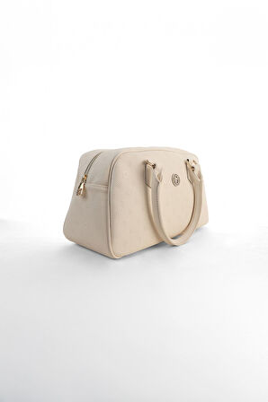 Kadın Kabartma Desenli Metal Amblemli El Çantası - Ekru | undefined