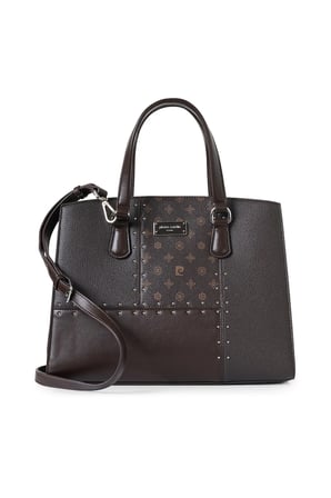 Kahve Troklu Monogram Desenli Kadın El ve Omuz Çantası