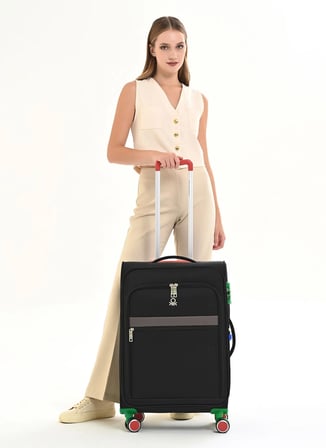 United Colors of Benetton 14BNT2900-02-S Siyah Fermuarlı Çekçekli Kumaş Valiz