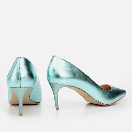 Hakiki Deri Açık Yeşil Kadın Stiletto