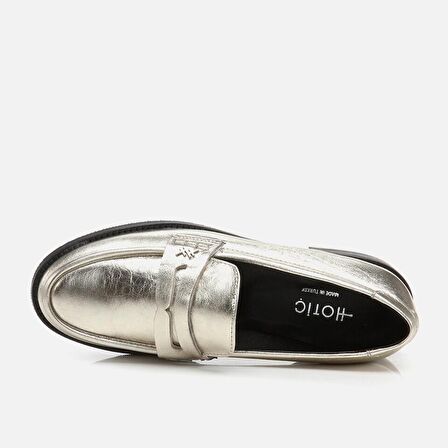 Hakiki Deri Gold Kadın Loafer