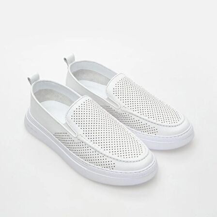 Hakiki Deri Beyaz Erkek Loafer