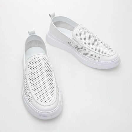 Hakiki Deri Beyaz Erkek Loafer