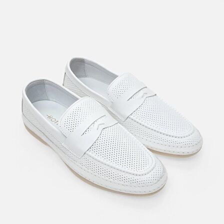 Hakiki Deri Beyaz Erkek Loafer