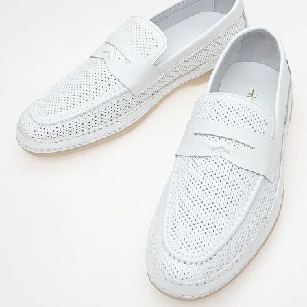 Hakiki Deri Beyaz Erkek Loafer