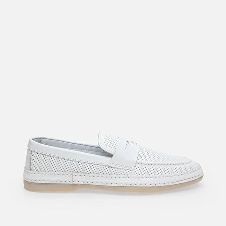 Hakiki Deri Beyaz Erkek Loafer