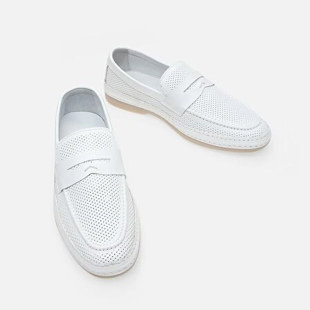 Hakiki Deri Beyaz Erkek Loafer