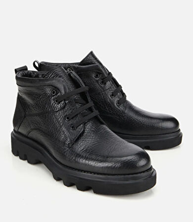 Erkek Deri Siyah Bağcıklı Kalın Tabanlı Casual Bot
