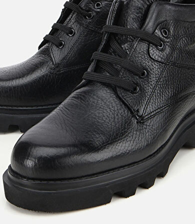 Erkek Deri Siyah Bağcıklı Kalın Tabanlı Casual Bot