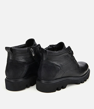 Erkek Deri Siyah Bağcıklı Kalın Tabanlı Casual Bot