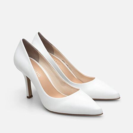 Hakiki Deri Beyaz Kadın Stiletto