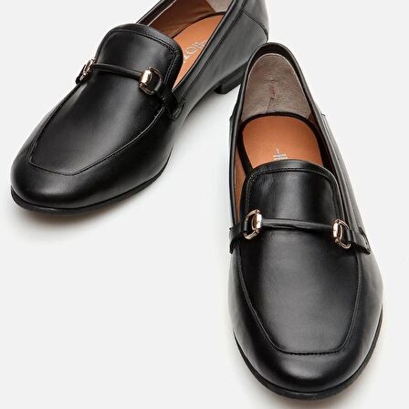 Hakiki Deri Siyah Kadın Loafer