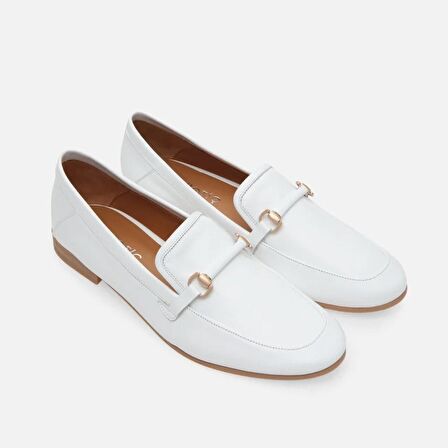 Hakiki Deri Beyaz Kadın Loafer
