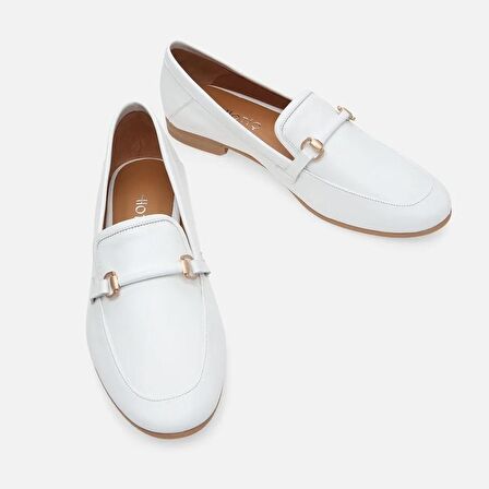 Hakiki Deri Beyaz Kadın Loafer