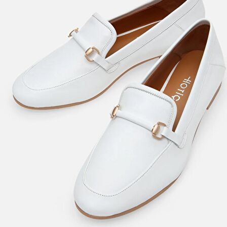 Hakiki Deri Beyaz Kadın Loafer