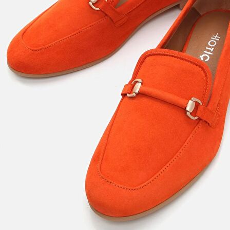 Hakiki Deri Turuncu Kadın Loafer