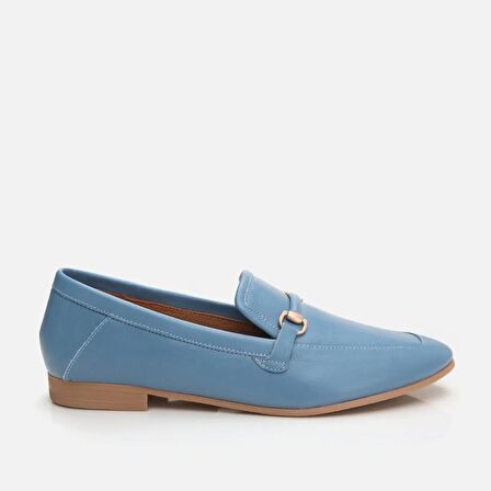 Hakiki Deri Koyu Mavi Kadın Loafer