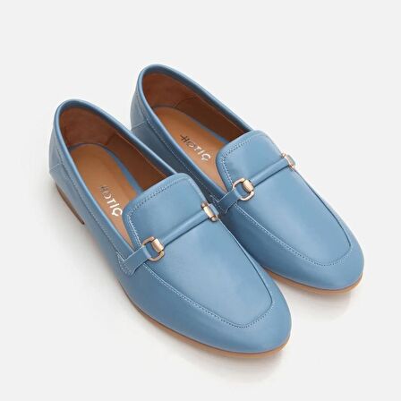 Hakiki Deri Koyu Mavi Kadın Loafer
