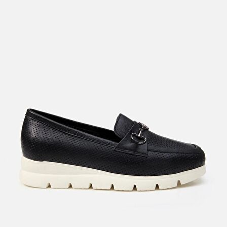 Hakiki Deri Siyah Kadın Loafer 