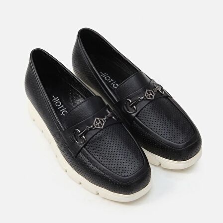 Hakiki Deri Siyah Kadın Loafer 