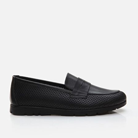 Hakiki Deri Siyah Kadın Loafer