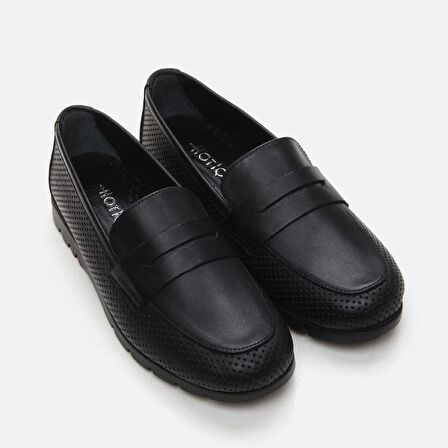 Hakiki Deri Siyah Kadın Loafer
