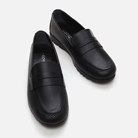 Hakiki Deri Siyah Kadın Loafer