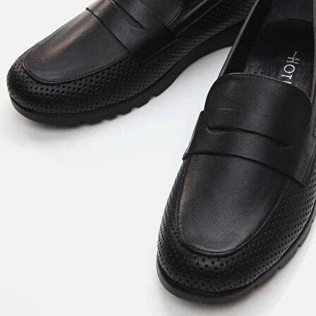 Hakiki Deri Siyah Kadın Loafer