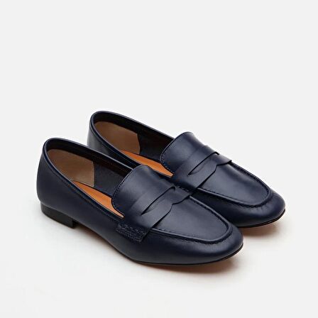Hakiki Deri Lacivert Kadın Loafer