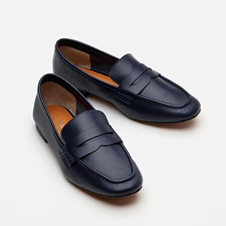 Hakiki Deri Lacivert Kadın Loafer