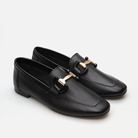 Hakiki Deri Siyah Kadın Loafer