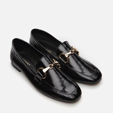 Hakiki Deri Siyah Kadın Loafer