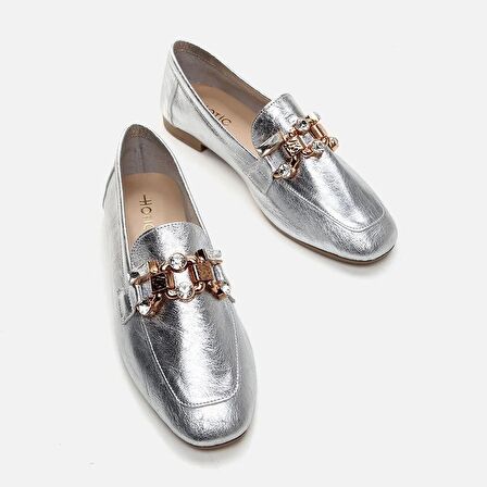 Hakiki Deri Lame Kadın Loafer