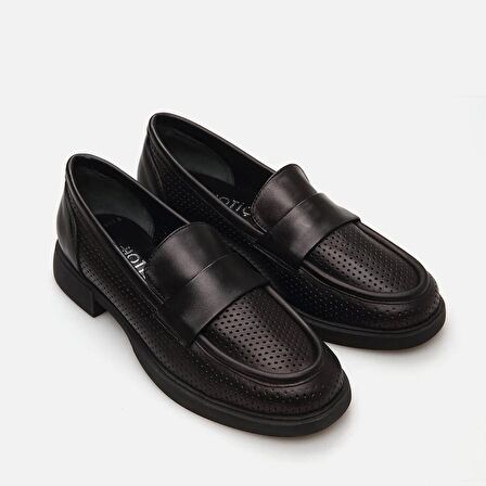 Hakiki Deri Siyah Kadın Loafer