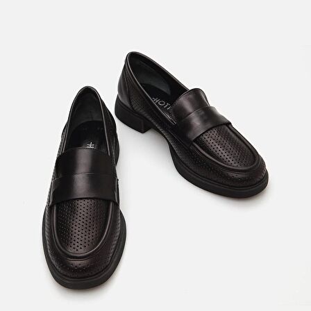 Hakiki Deri Siyah Kadın Loafer