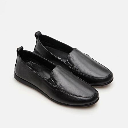 Hakiki Deri Siyah Kadın Loafer