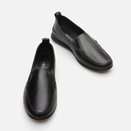 Hakiki Deri Siyah Kadın Loafer