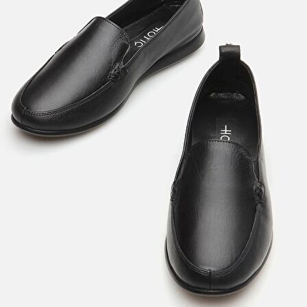Hakiki Deri Siyah Kadın Loafer