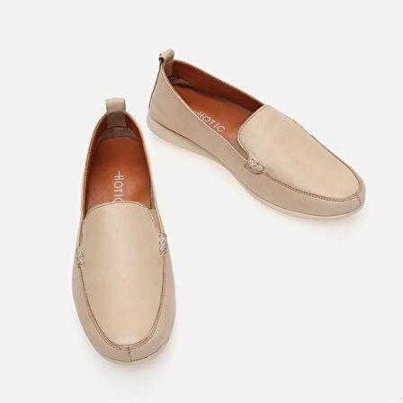 Hakiki Deri Bej Kadın Loafer
