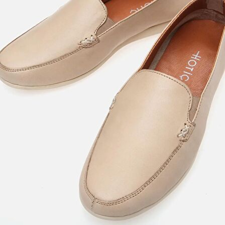 Hakiki Deri Bej Kadın Loafer