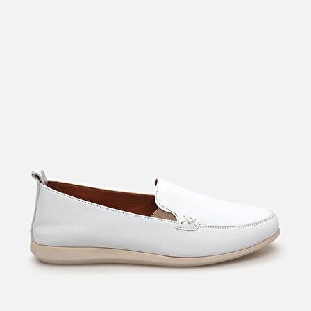 Hakiki Deri Beyaz Kadın Loafer