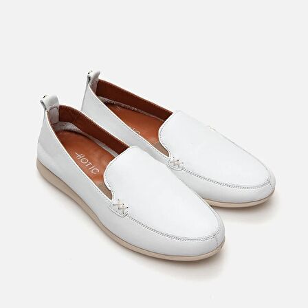Hakiki Deri Beyaz Kadın Loafer