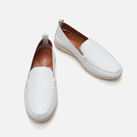 Hakiki Deri Beyaz Kadın Loafer