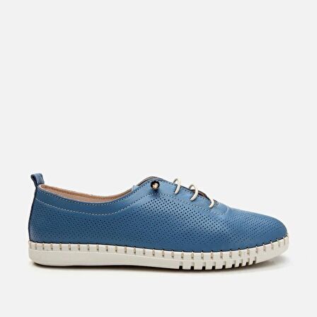 Hakiki Deri Mavi Kadın Loafer