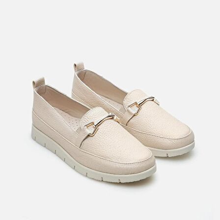 Hakiki Deri Bej Kadın Loafer