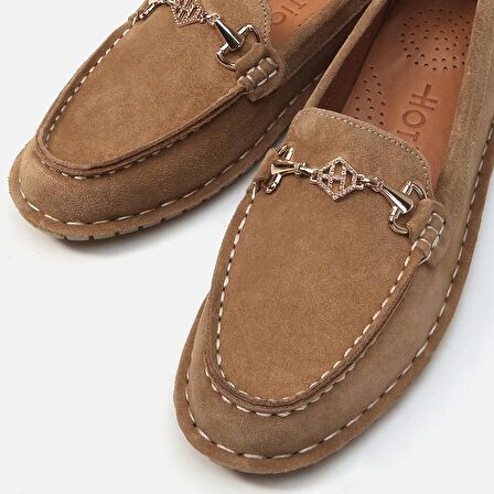 Hakiki Deri Camel Kadın Loafer