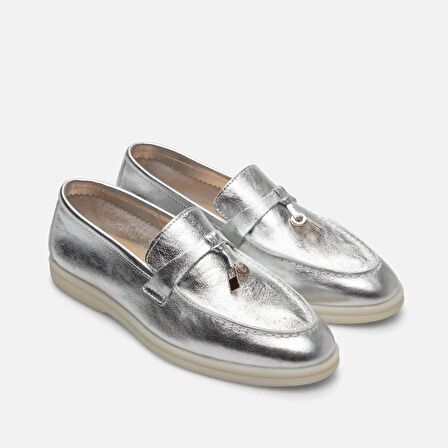 Hakiki Deri Lame Kadın Loafer