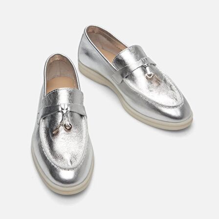 Hakiki Deri Lame Kadın Loafer