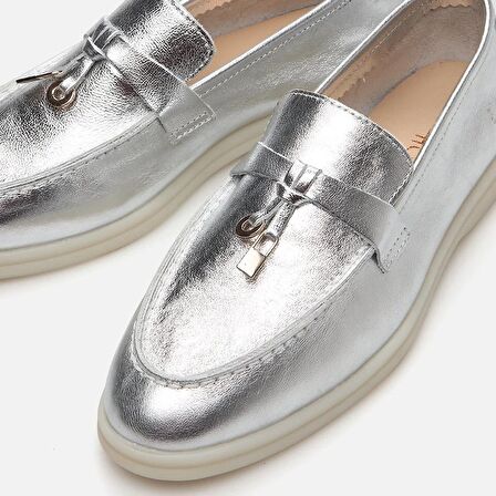 Hakiki Deri Lame Kadın Loafer