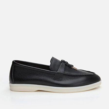 Hakiki Deri Siyah Kadın Loafer